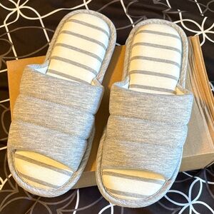 Gray and White Striped Slippers NWOT